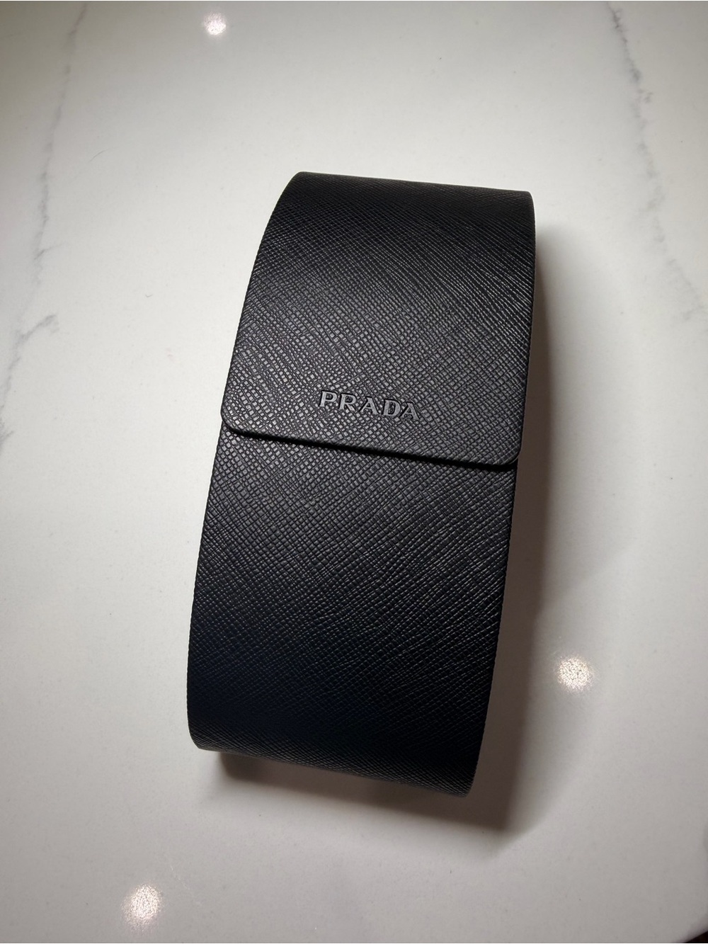 Authentic Prada Black Saffiano Leather Hard Sunglasses Eyeglasses Case Magnetic